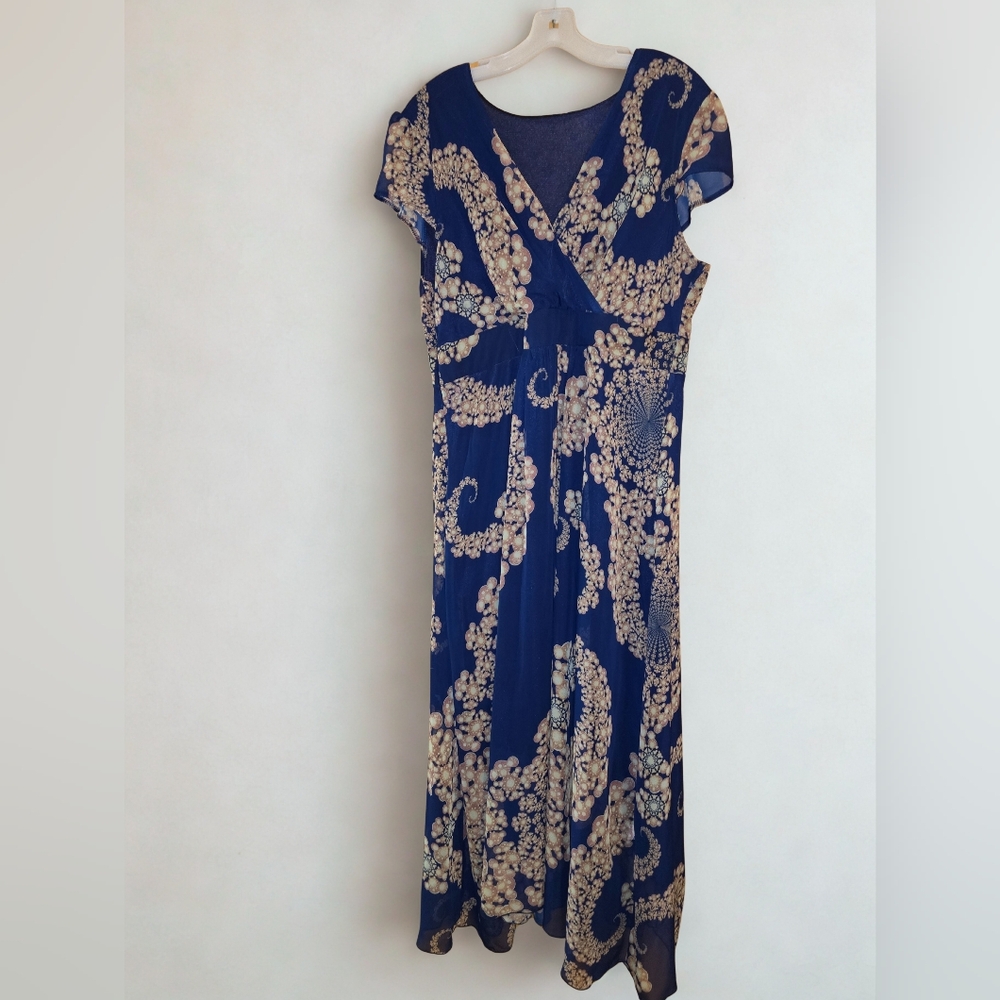 Elegant Blue and Gold Floral Dress